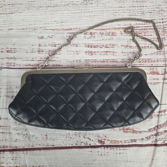 Gianni Bernini Navy Quilted Faux Leather Clutch Chain Strap Parisian Holiday Lux - Picture 1 of 7